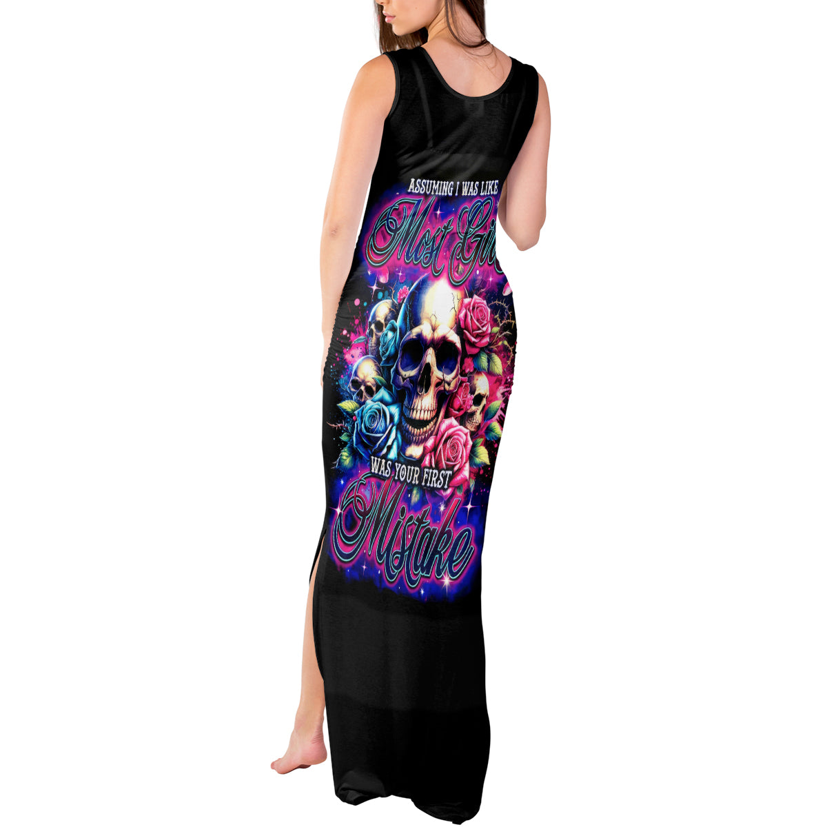 Rose Skull Tank Maxi Dress Assuming I Was Like Most Girls Was Your First Mistake - Wonder Print Shop