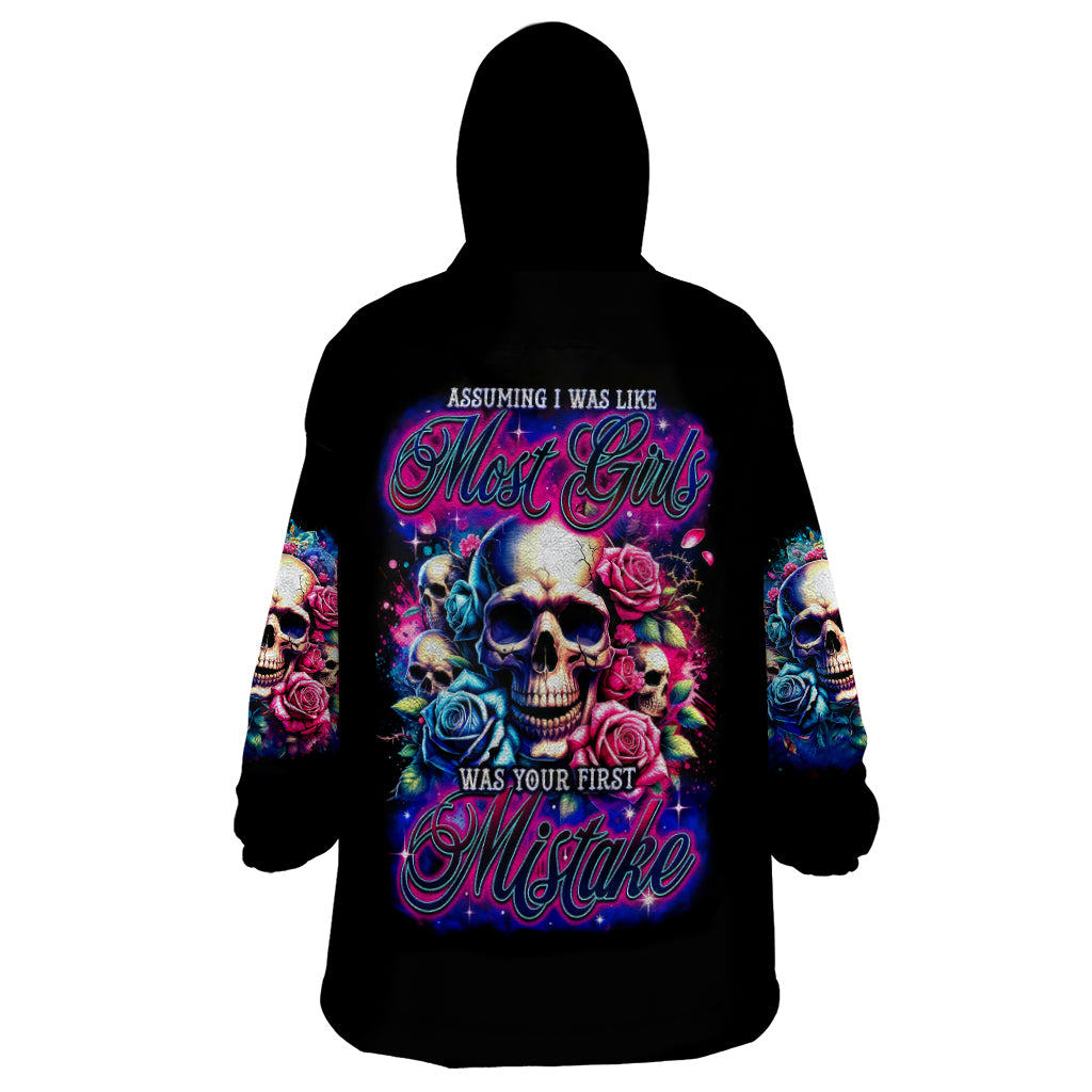 Rose Skull Wearable Blanket Hoodie Assuming I Was Like Most Girls Was Your First Mistake - Wonder Print Shop