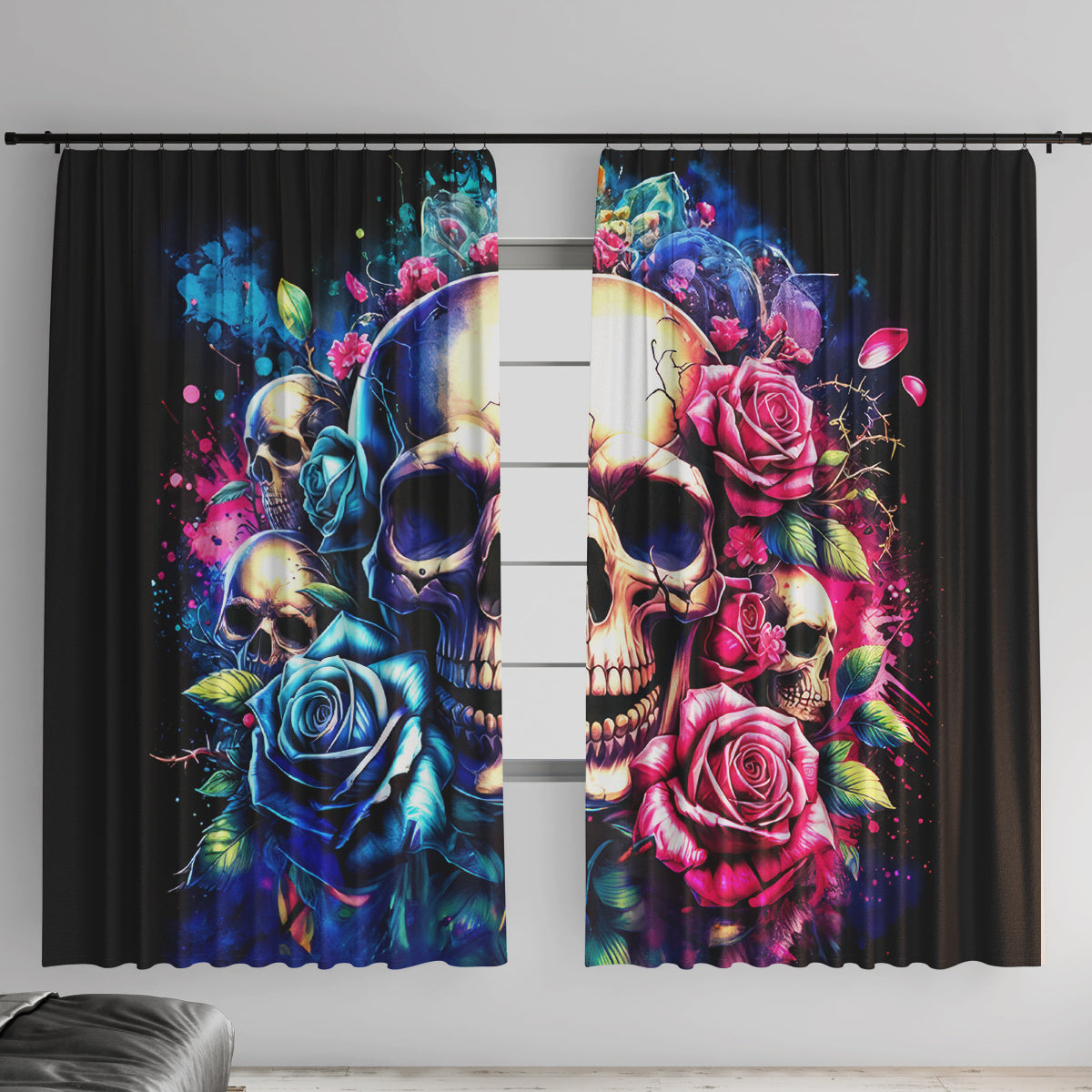 Rose Skull Window Curtain Assuming I Was Like Most Girls Was Your First Mistake - Wonder Print Shop