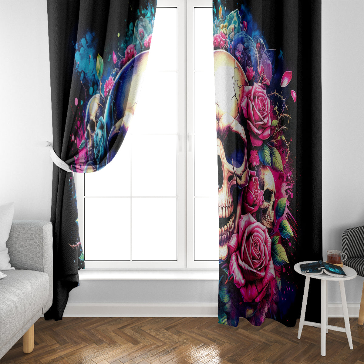 Rose Skull Window Curtain Assuming I Was Like Most Girls Was Your First Mistake - Wonder Print Shop