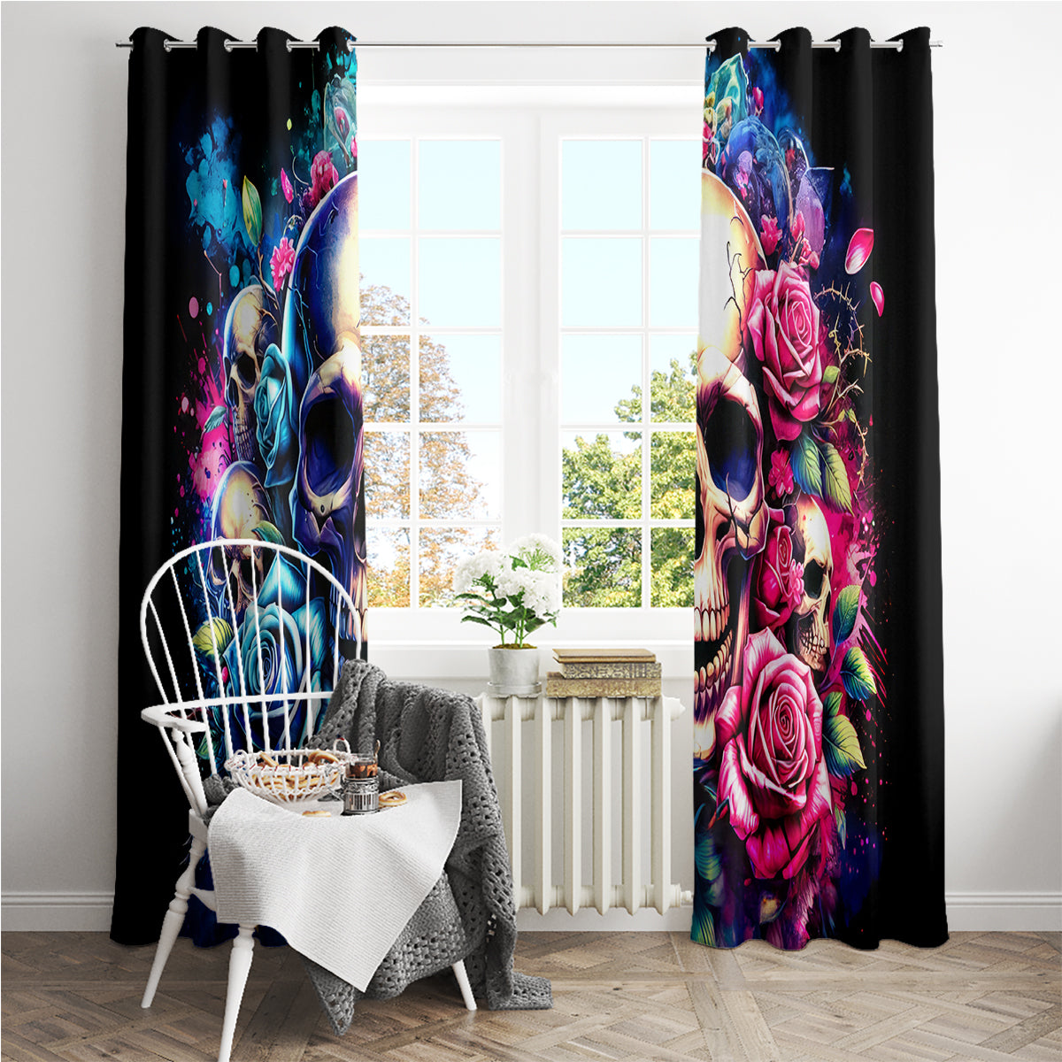 Rose Skull Window Curtain Assuming I Was Like Most Girls Was Your First Mistake - Wonder Print Shop