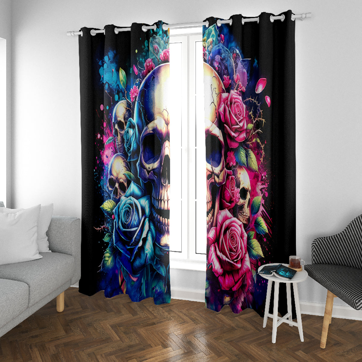 Rose Skull Window Curtain Assuming I Was Like Most Girls Was Your First Mistake - Wonder Print Shop