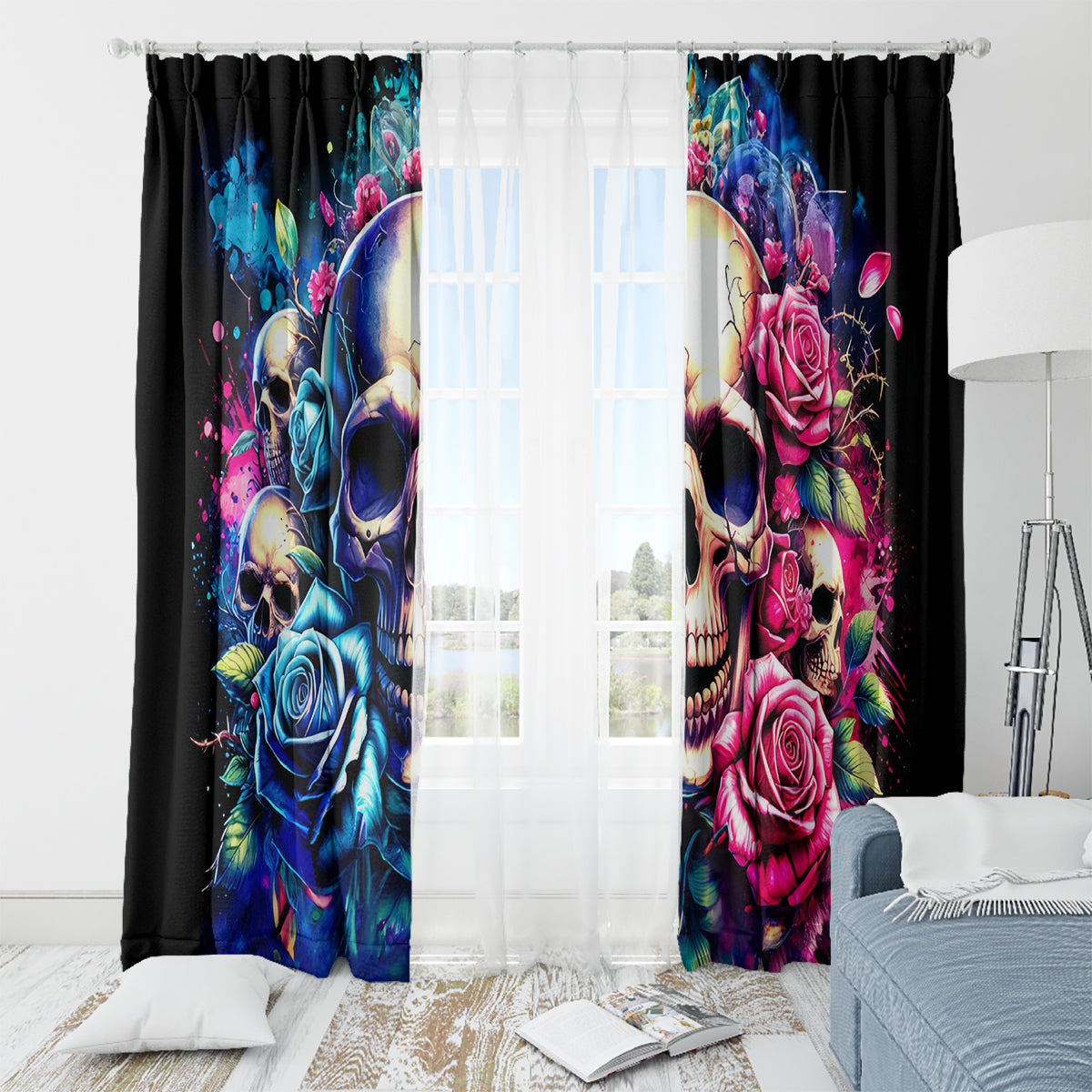 Rose Skull Window Curtain Assuming I Was Like Most Girls Was Your First Mistake - Wonder Print Shop