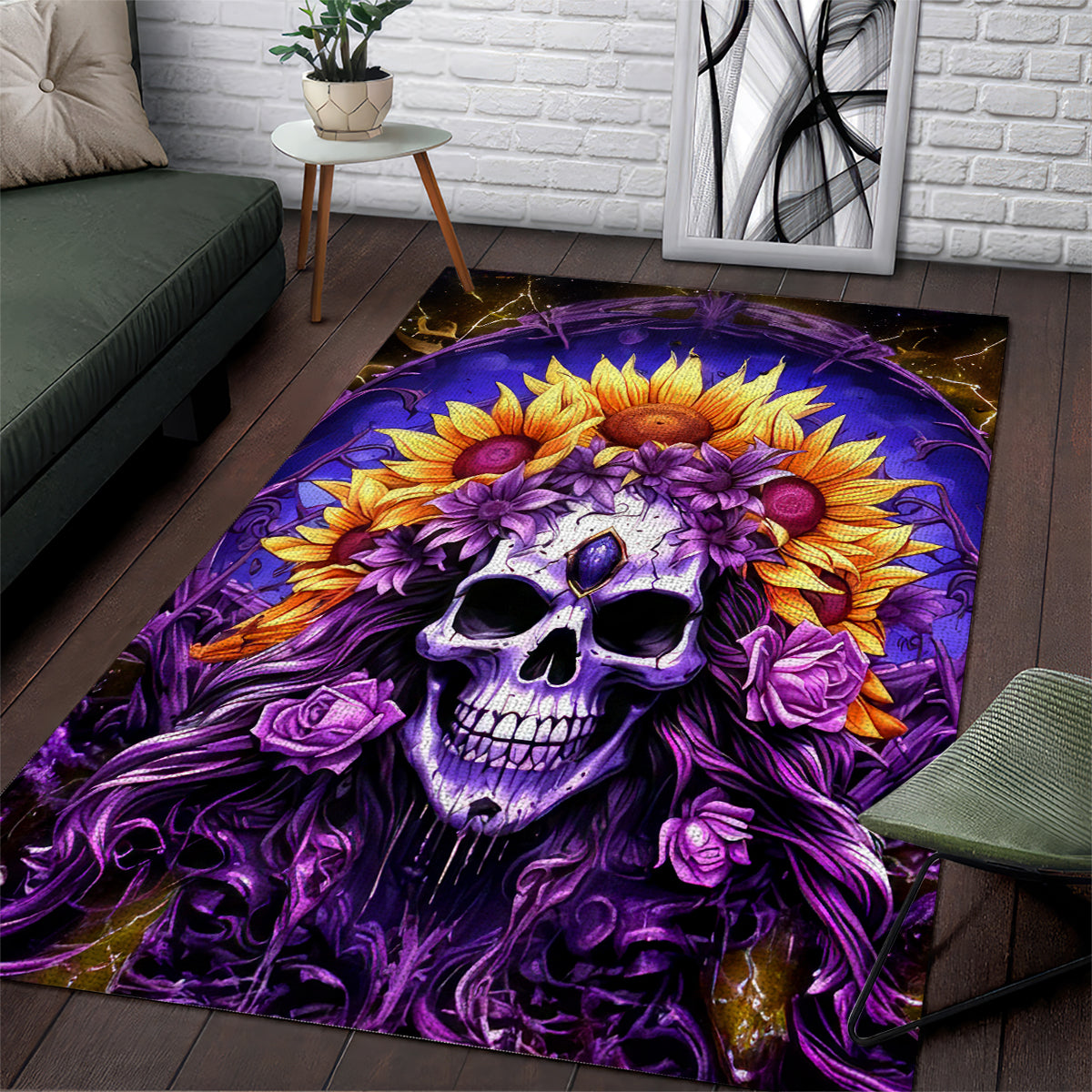 Sunflower Skull Area Rug She Is Sunshine Mixed With A Little Hurricane - Wonder Print Shop