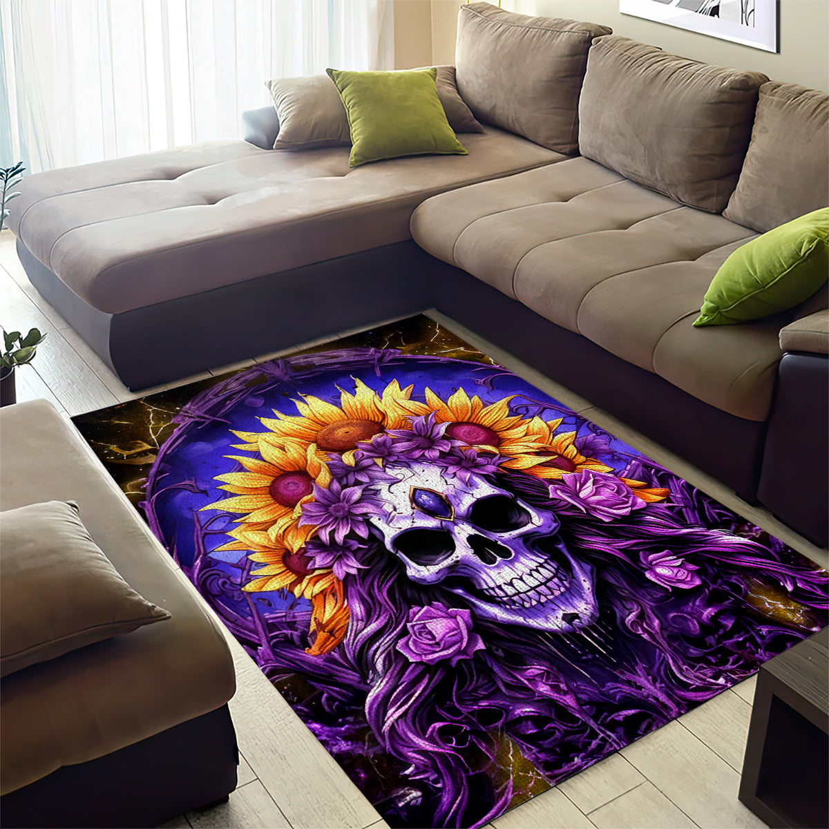 Sunflower Skull Area Rug She Is Sunshine Mixed With A Little Hurricane - Wonder Print Shop