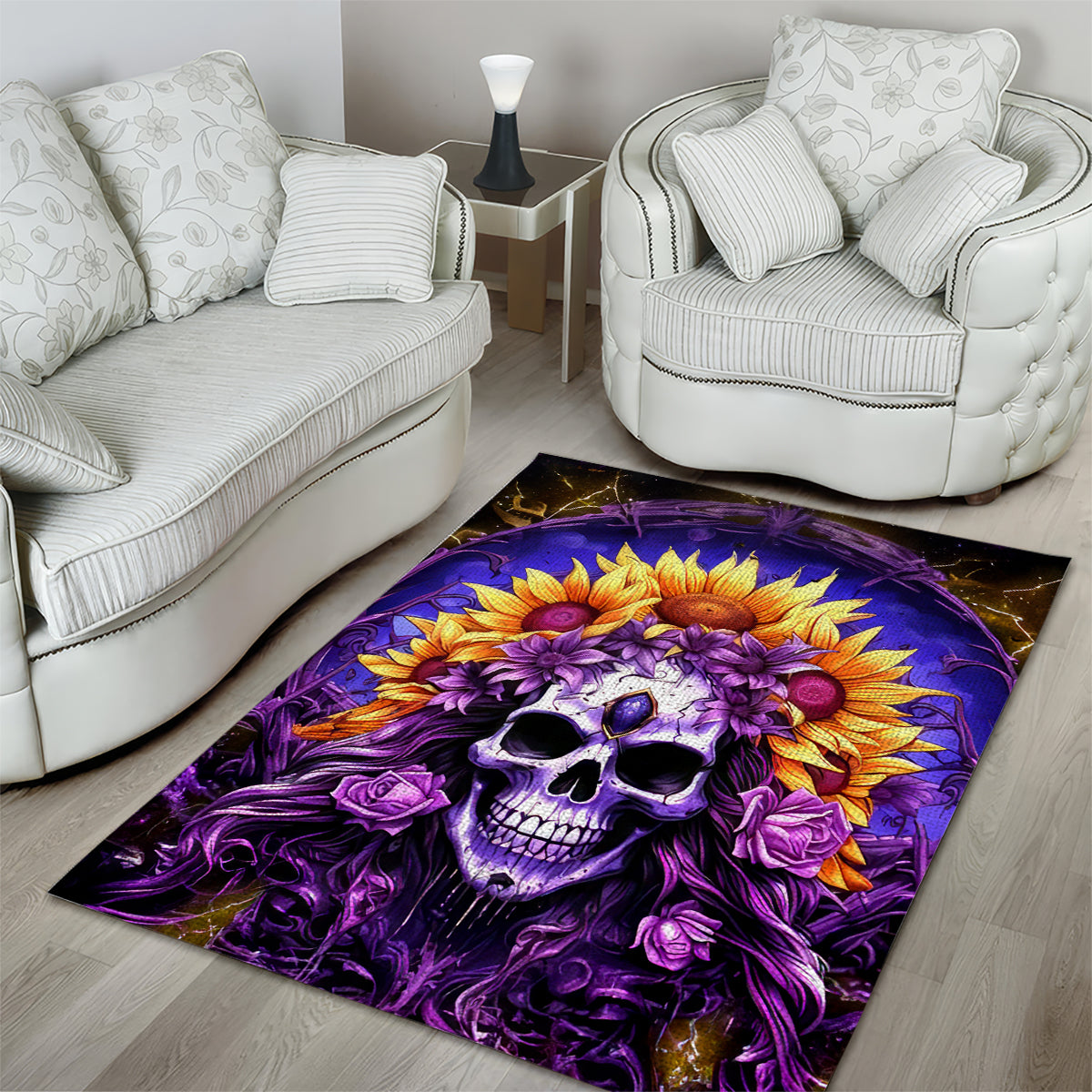 Sunflower Skull Area Rug She Is Sunshine Mixed With A Little Hurricane - Wonder Print Shop