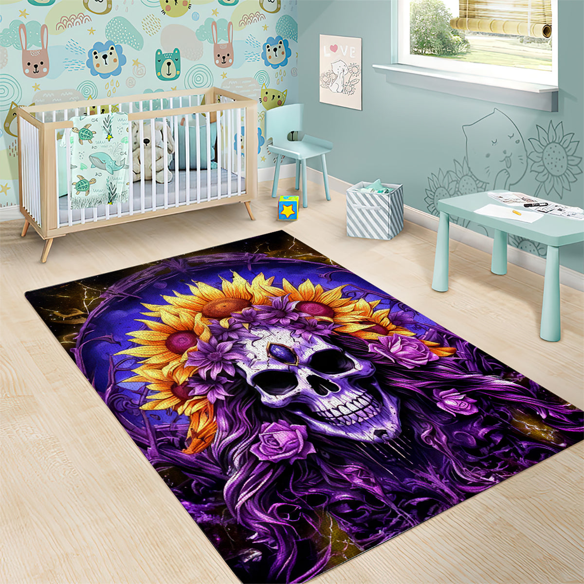 Sunflower Skull Area Rug She Is Sunshine Mixed With A Little Hurricane - Wonder Print Shop