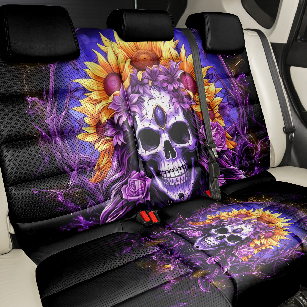 Sunflower Skull Back Car Seat Cover She Is Sunshine Mixed With A Little Hurricane - Wonder Print Shop