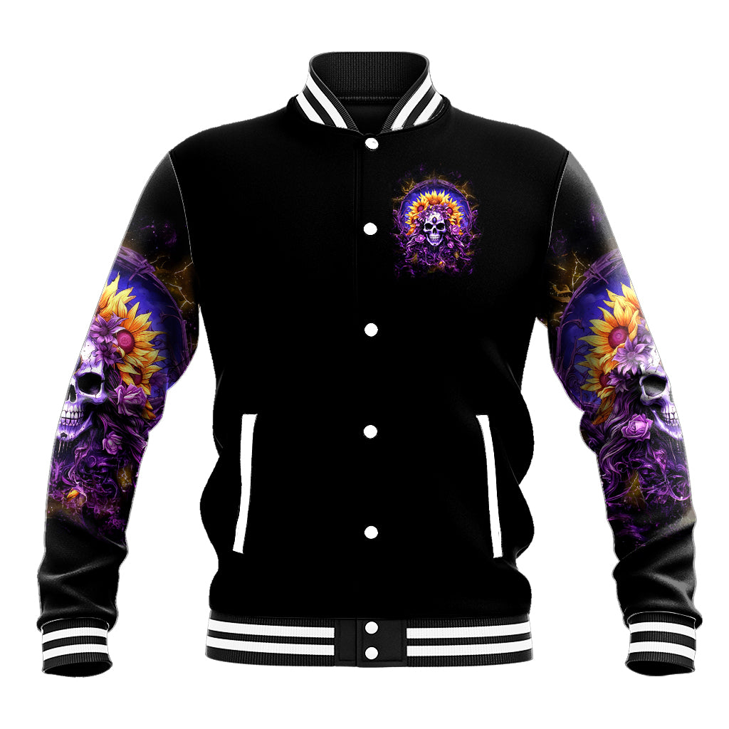 Sunflower Skull Baseball Jacket She Is Sunshine Mixed With A Little Hurricane - Wonder Print Shop