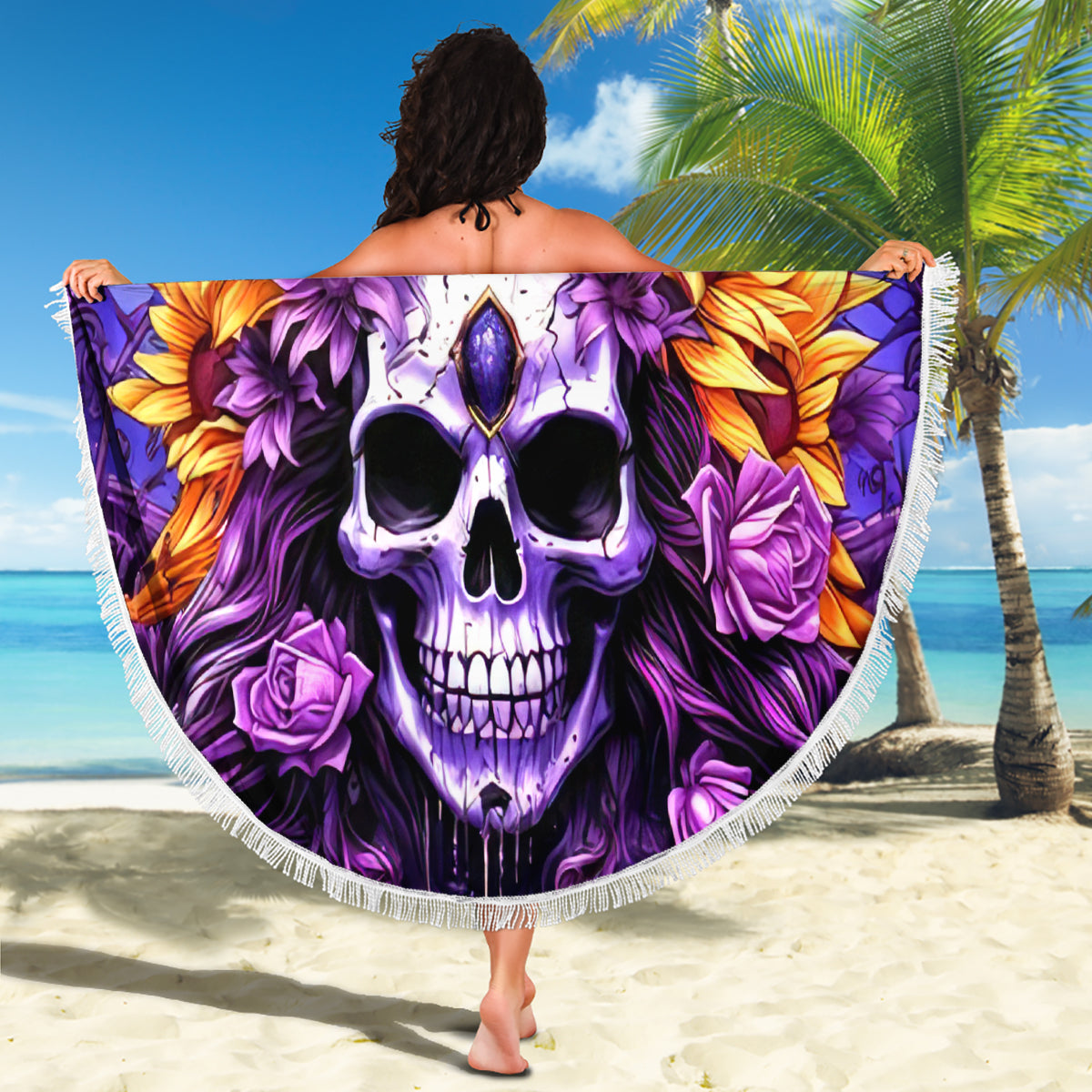 Sunflower Skull Beach Blanket She Is Sunshine Mixed With A Little Hurricane - Wonder Print Shop