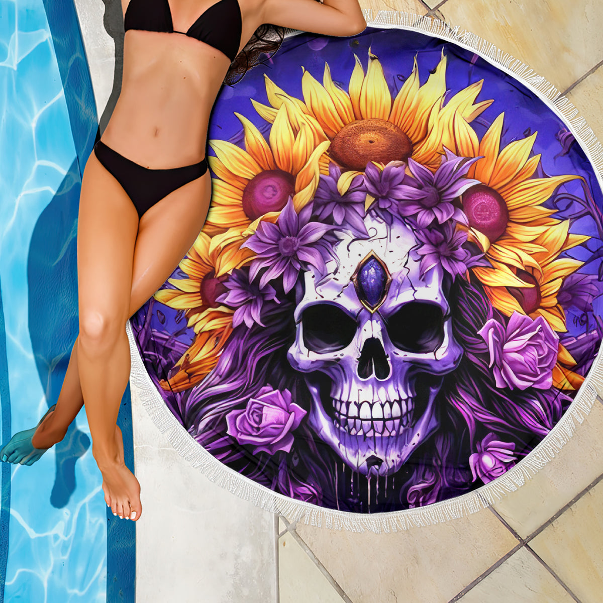 Sunflower Skull Beach Blanket She Is Sunshine Mixed With A Little Hurricane - Wonder Print Shop