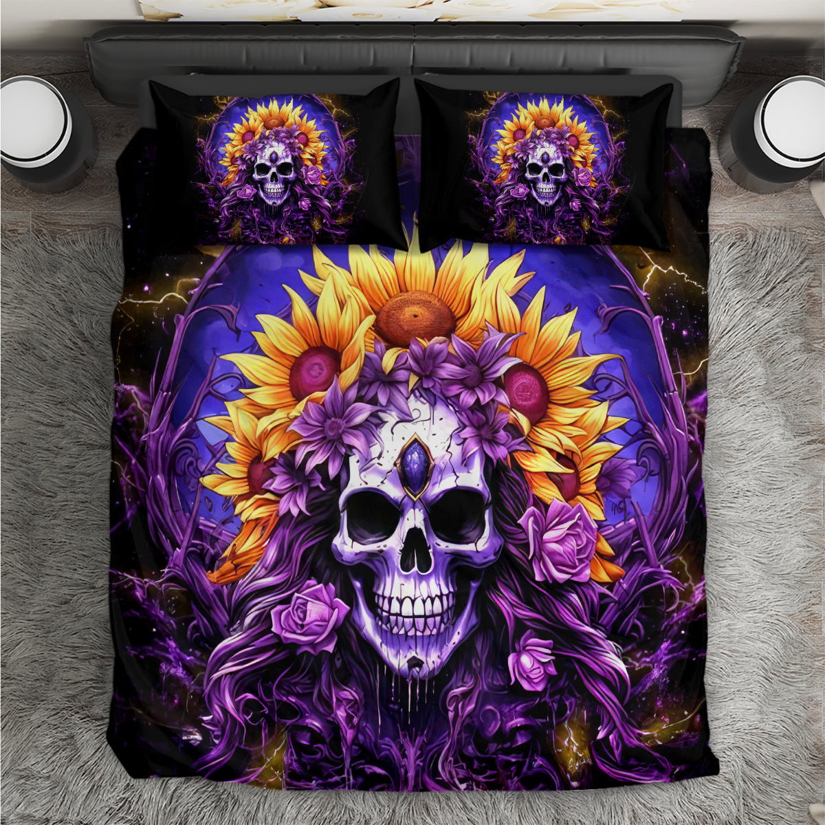 Sunflower Skull Bedding Set She Is Sunshine Mixed With A Little Hurricane - Wonder Print Shop