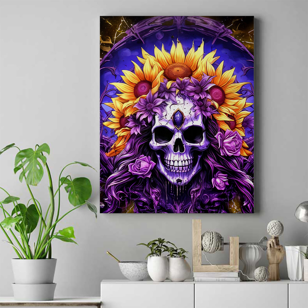 Sunflower Skull Canvas Wall Art She Is Sunshine Mixed With A Little Hurricane - Wonder Print Shop