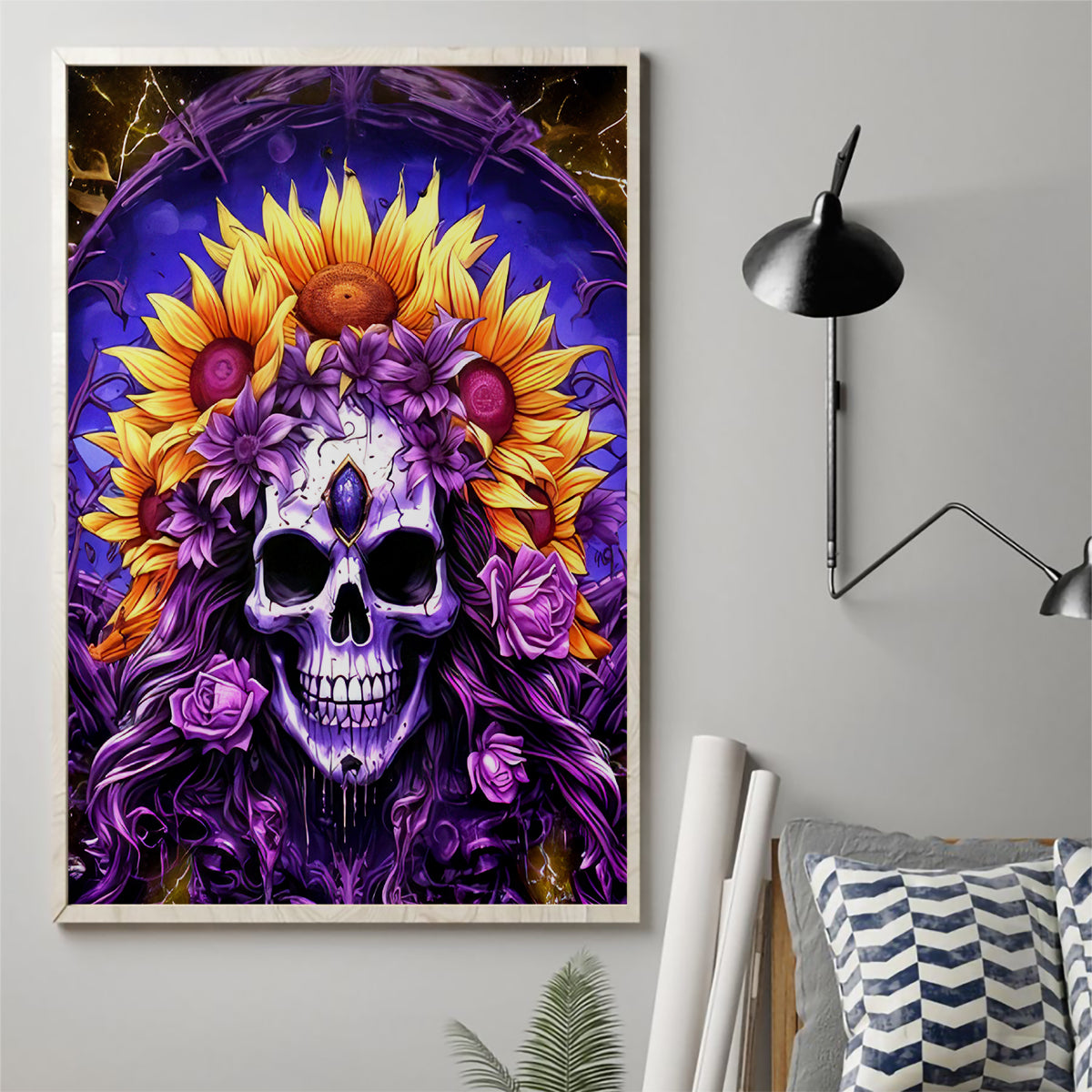 Sunflower Skull Canvas Wall Art She Is Sunshine Mixed With A Little Hurricane - Wonder Print Shop