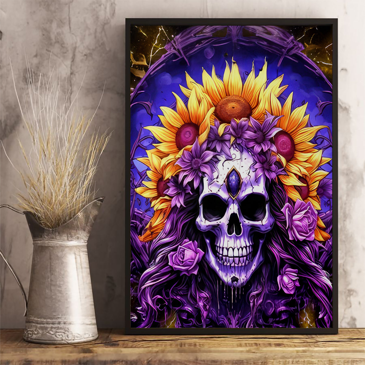 Sunflower Skull Canvas Wall Art She Is Sunshine Mixed With A Little Hurricane - Wonder Print Shop