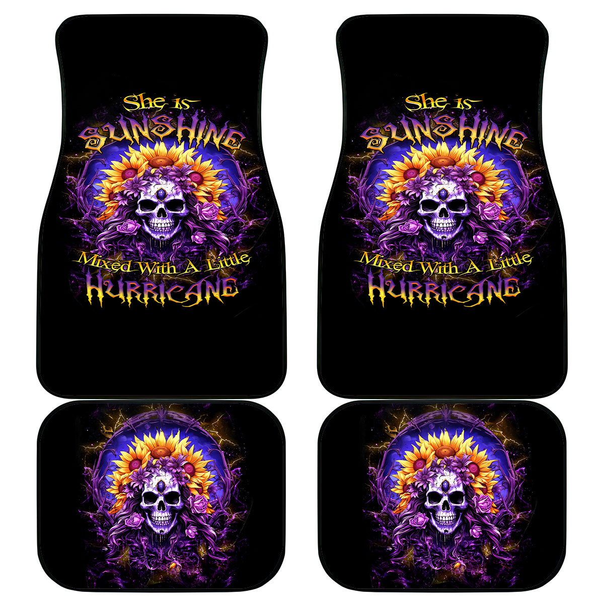 Sunflower Skull Car Mats She Is Sunshine Mixed With A Little Hurricane - Wonder Print Shop