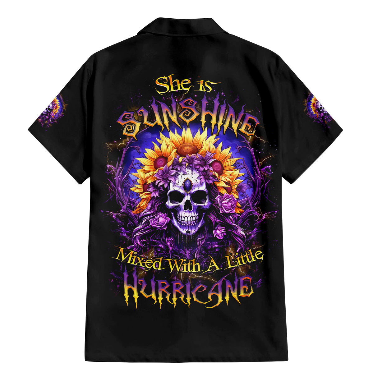 Sunflower Skull Family Matching Mermaid Dress and Hawaiian Shirt She Is Sunshine Mixed With A Little Hurricane - Wonder Print Shop