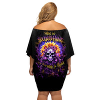 Sunflower Skull Family Matching Off Shoulder Short Dress and Hawaiian Shirt She Is Sunshine Mixed With A Little Hurricane - Wonder Print Shop