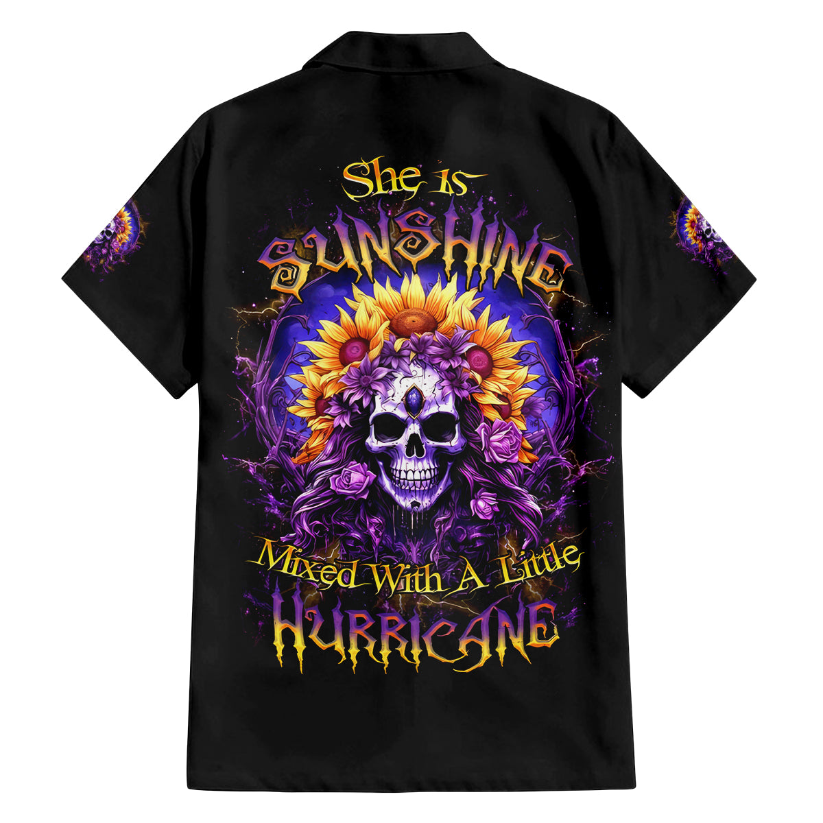 Sunflower Skull Family Matching Puletasi and Hawaiian Shirt She Is Sunshine Mixed With A Little Hurricane - Wonder Print Shop
