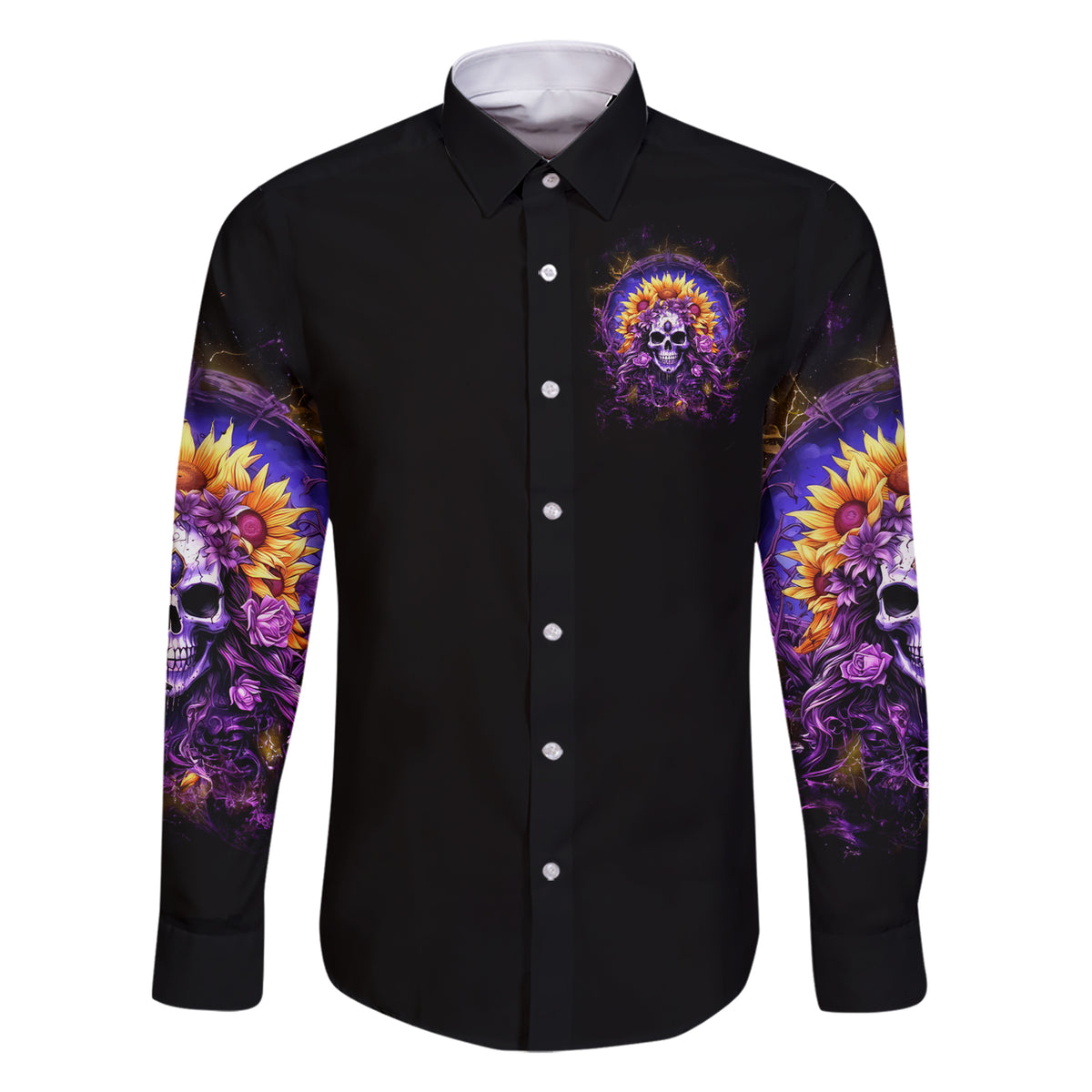 Sunflower Skull Family Matching Short Sleeve Bodycon Dress and Hawaiian Shirt She Is Sunshine Mixed With A Little Hurricane - Wonder Print Shop