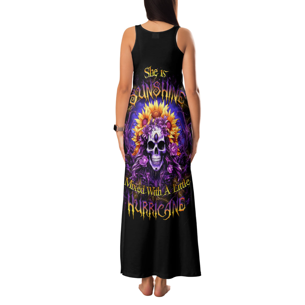 Sunflower Skull Family Matching Tank Maxi Dress and Hawaiian Shirt She Is Sunshine Mixed With A Little Hurricane - Wonder Print Shop