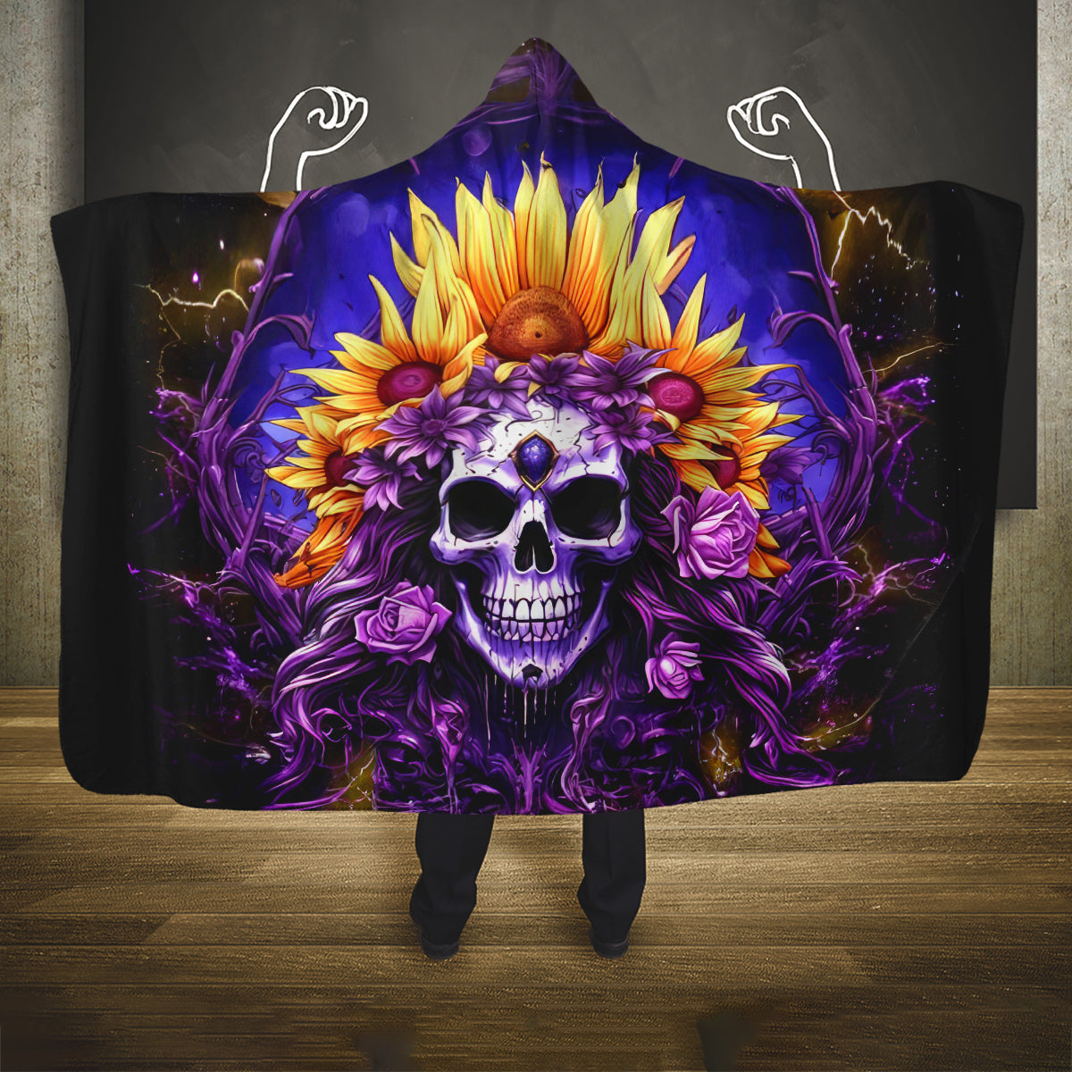 Sunflower Skull Hooded Blanket She Is Sunshine Mixed With A Little Hurricane
