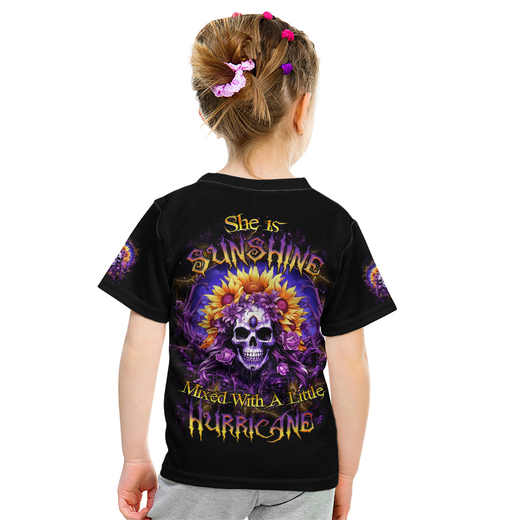Sunflower Skull Kid T Shirt She Is Sunshine Mixed With A Little Hurricane - Wonder Print Shop