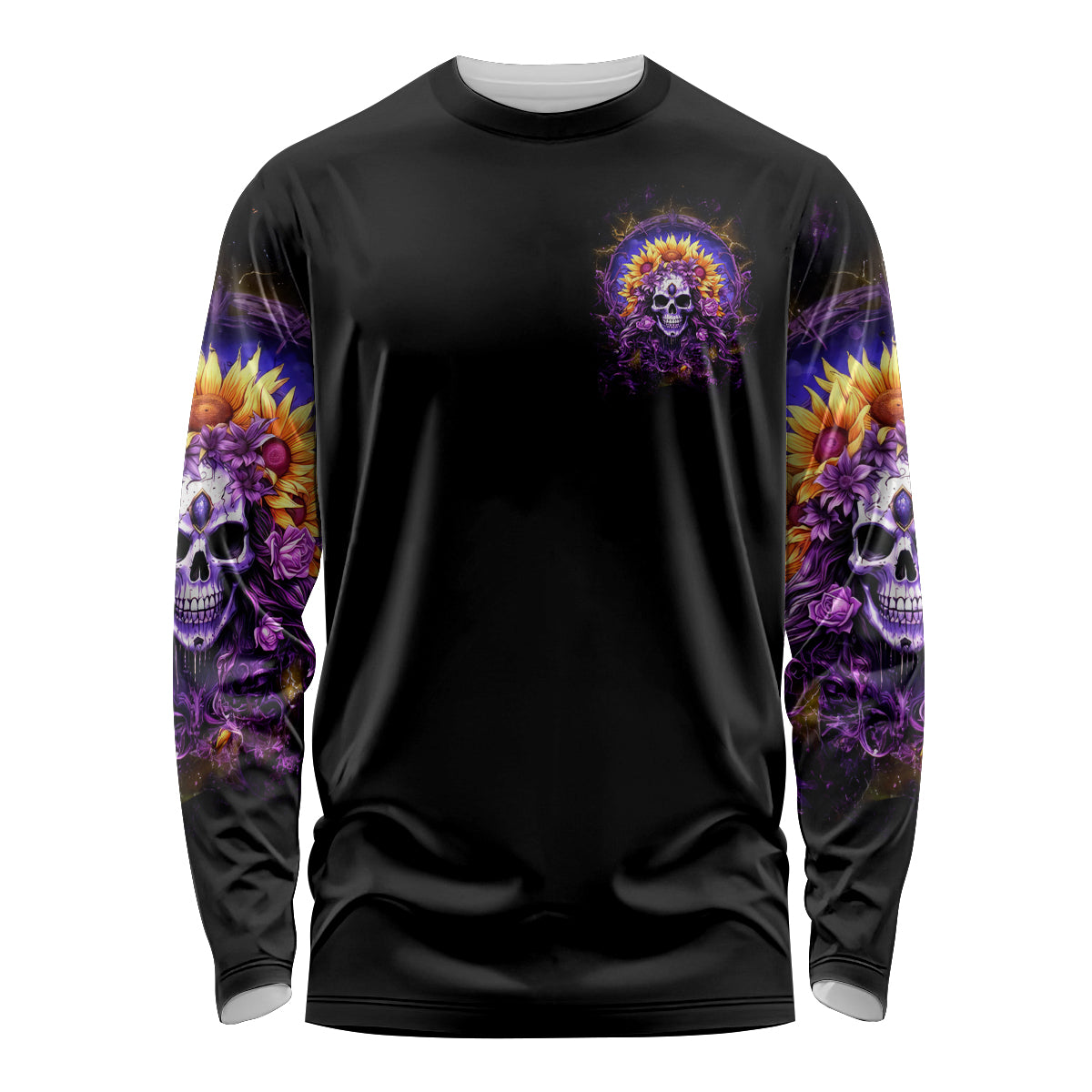 Sunflower Skull Long Sleeve Shirt She Is Sunshine Mixed With A Little Hurricane - Wonder Print Shop