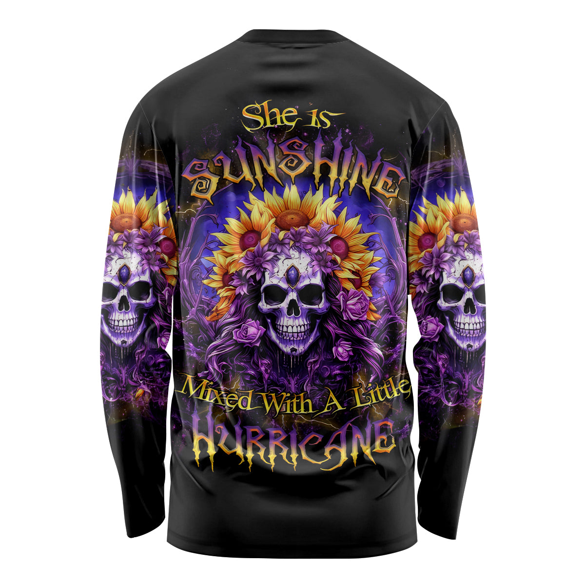 Sunflower Skull Long Sleeve Shirt She Is Sunshine Mixed With A Little Hurricane - Wonder Print Shop
