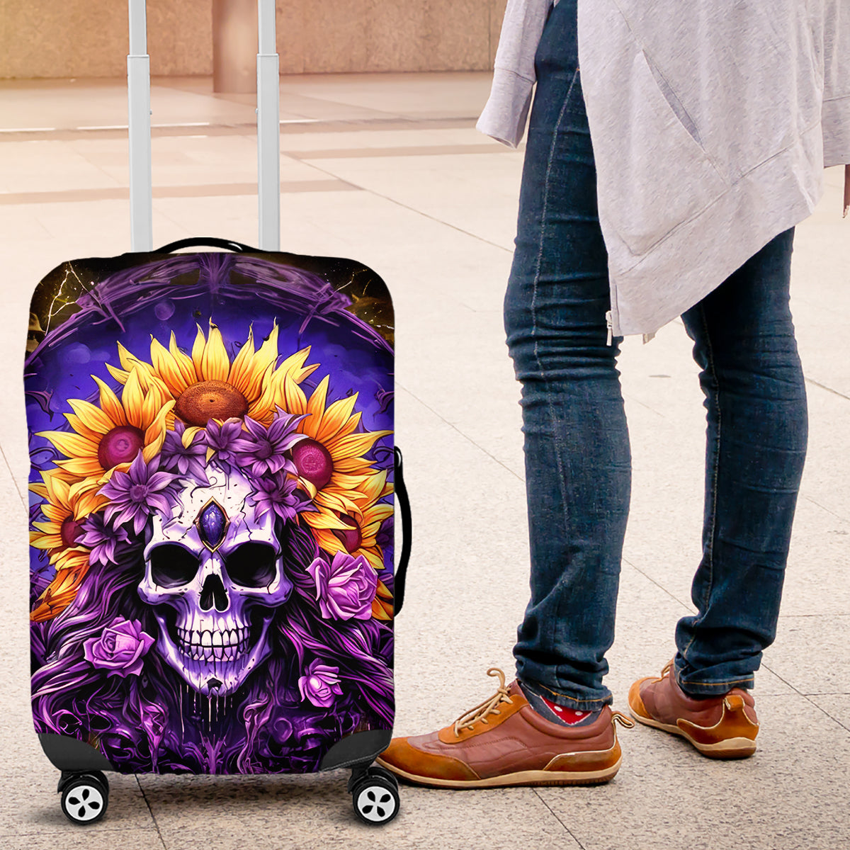 Sunflower Skull Luggage Cover She Is Sunshine Mixed With A Little Hurricane - Wonder Print Shop
