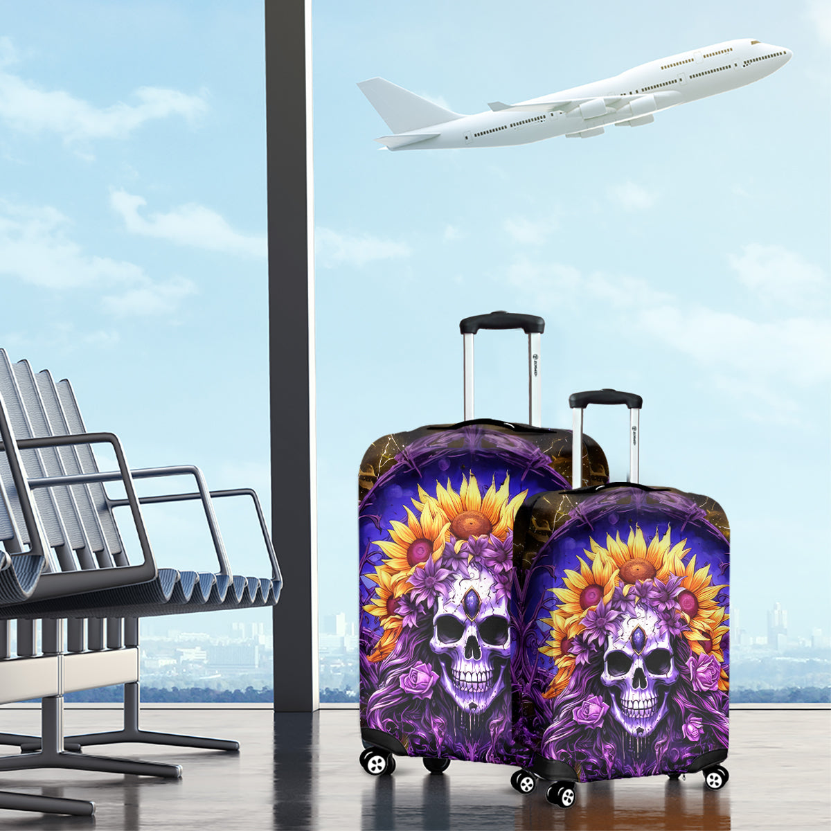 Sunflower Skull Luggage Cover She Is Sunshine Mixed With A Little Hurricane - Wonder Print Shop