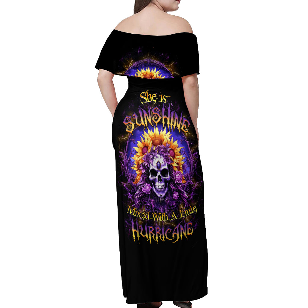 Sunflower Skull Off Shoulder Maxi Dress She Is Sunshine Mixed With A Little Hurricane - Wonder Print Shop