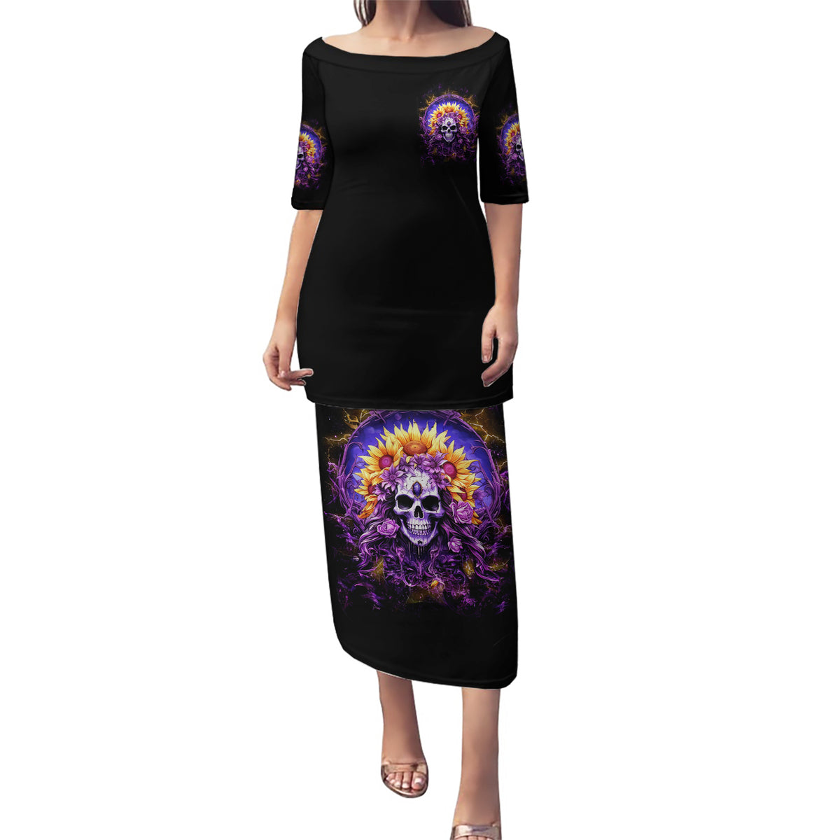 Sunflower Skull Puletasi She Is Sunshine Mixed With A Little Hurricane - Wonder Print Shop