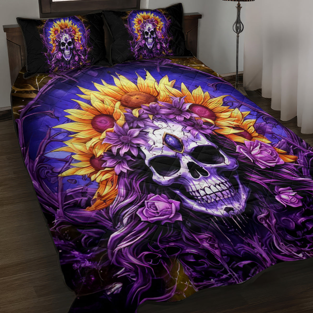 Sunflower Skull Quilt Bed Set She Is Sunshine Mixed With A Little Hurricane - Wonder Print Shop