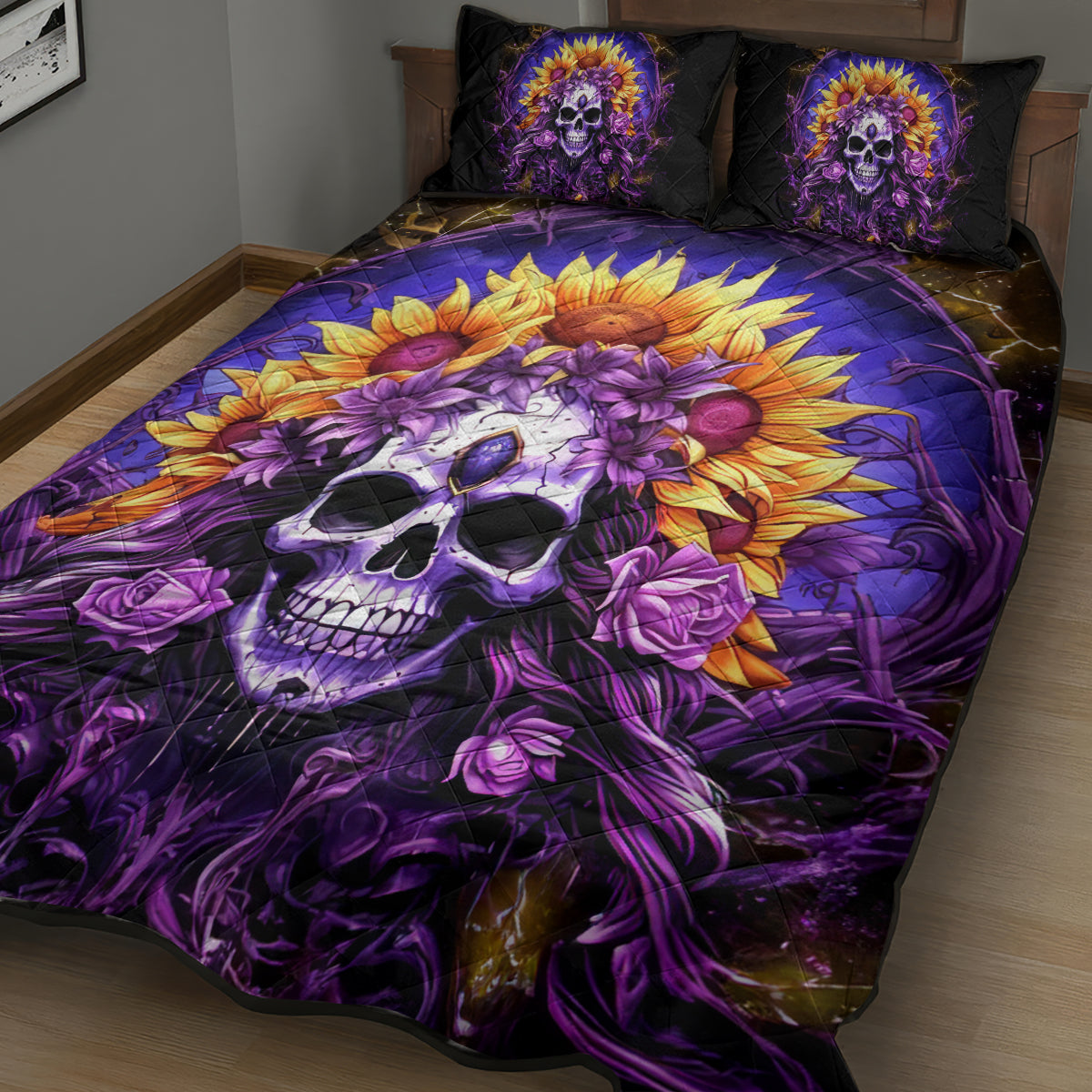 Sunflower Skull Quilt Bed Set She Is Sunshine Mixed With A Little Hurricane - Wonder Print Shop