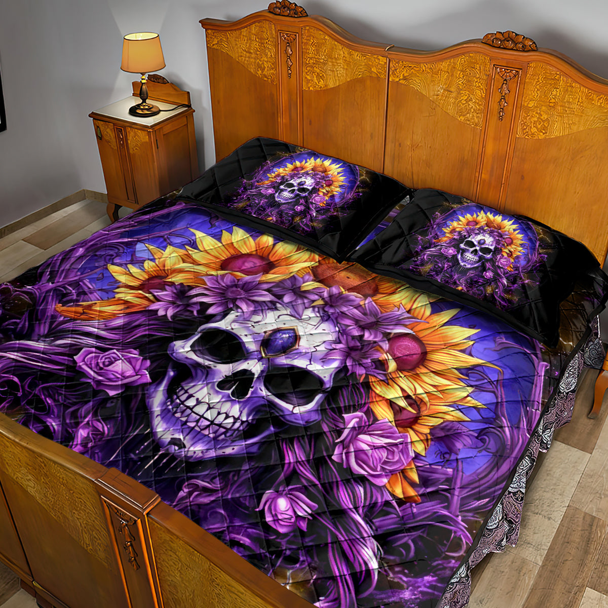Sunflower Skull Quilt Bed Set She Is Sunshine Mixed With A Little Hurricane - Wonder Print Shop