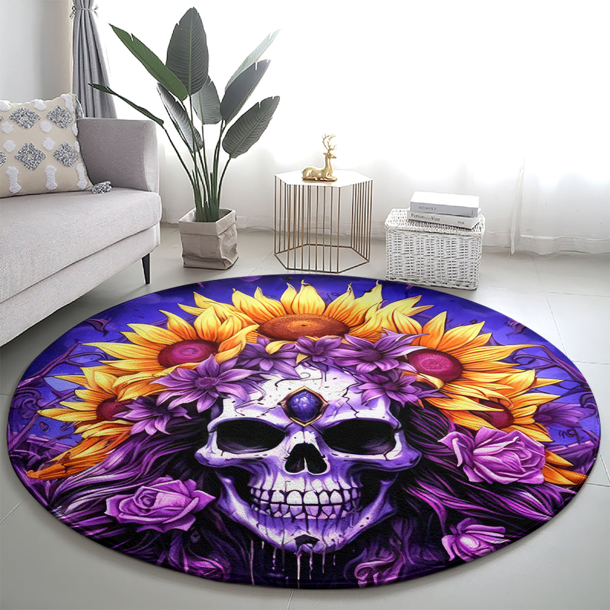 Sunflower Skull Round Carpet She Is Sunshine Mixed With A Little Hurricane