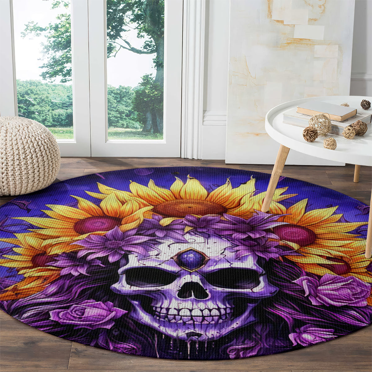 Sunflower Skull Round Carpet She Is Sunshine Mixed With A Little Hurricane
