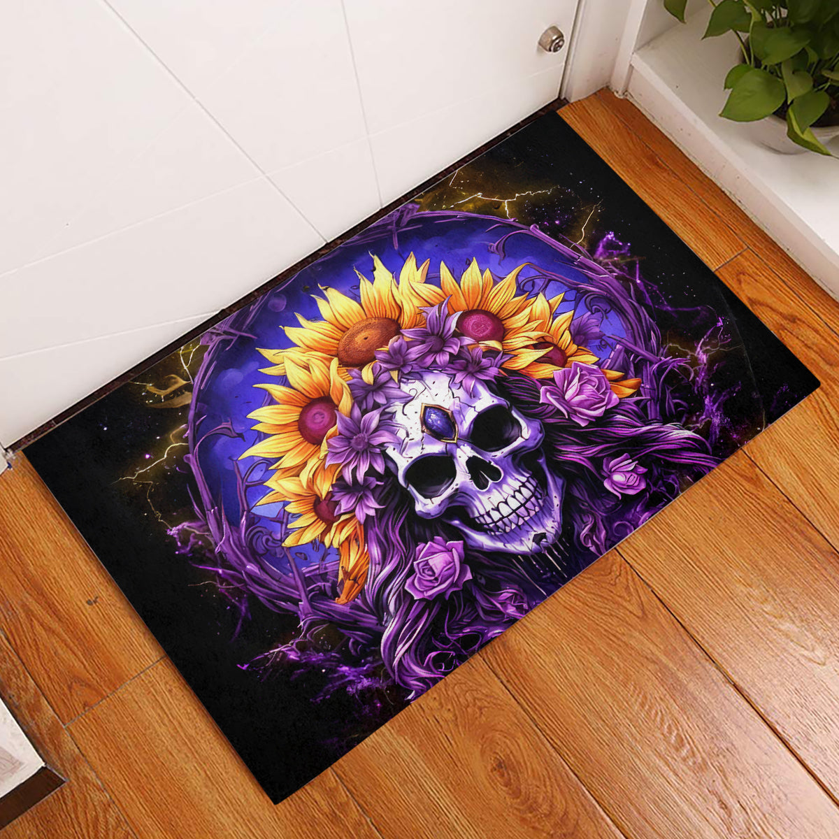 Sunflower Skull Rubber Doormat She Is Sunshine Mixed With A Little Hurricane - Wonder Print Shop
