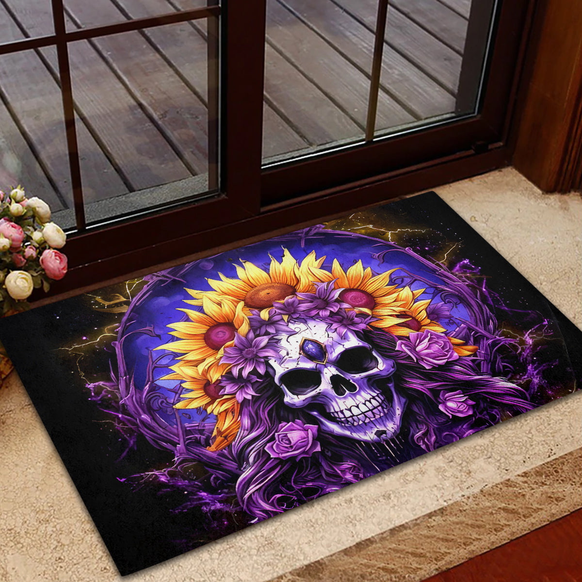Sunflower Skull Rubber Doormat She Is Sunshine Mixed With A Little Hurricane - Wonder Print Shop