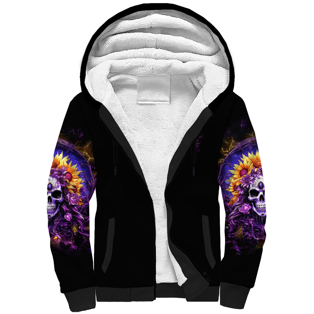 Sunflower Skull Sherpa Hoodie She Is Sunshine Mixed With A Little Hurricane - Wonder Print Shop