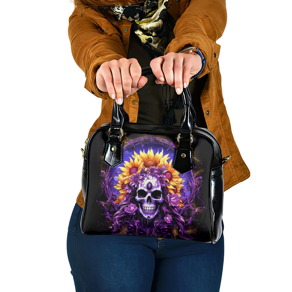 Sunflower Skull Shoulder Handbag She Is Sunshine Mixed With A Little Hurricane