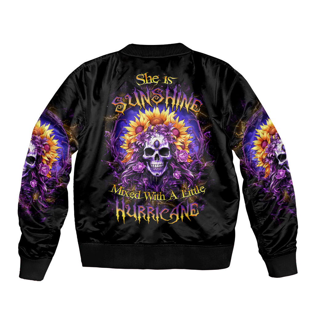 Sunflower Skull Sleeve Zip Bomber Jacket She Is Sunshine Mixed With A Little Hurricane - Wonder Print Shop