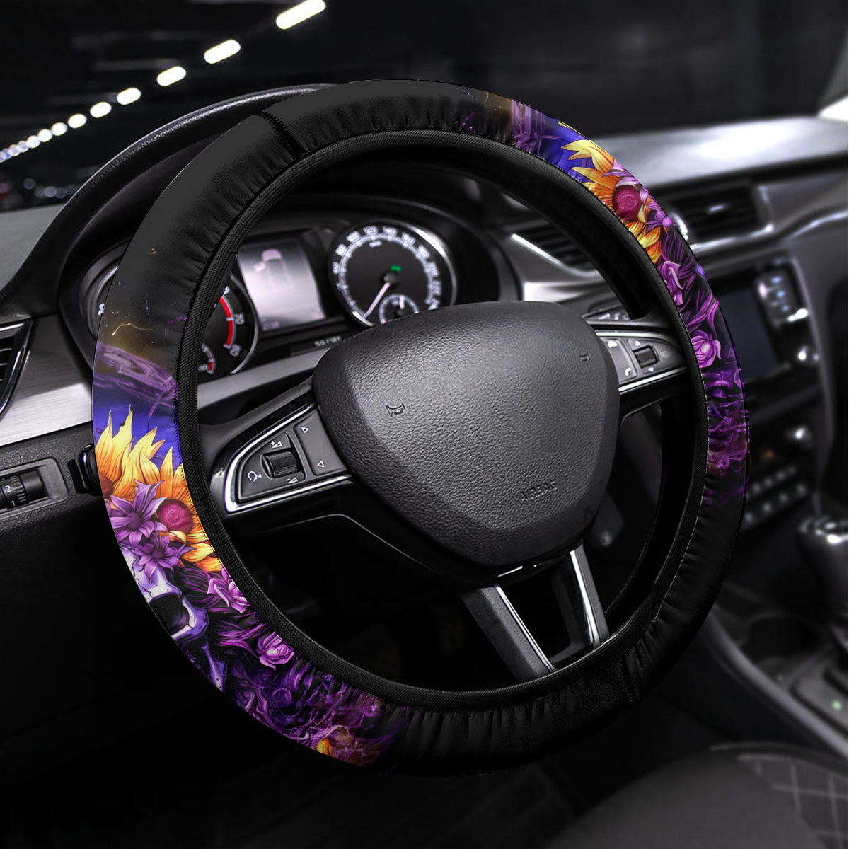 Sunflower Skull Steering Wheel Cover She Is Sunshine Mixed With A Little Hurricane - Wonder Print Shop