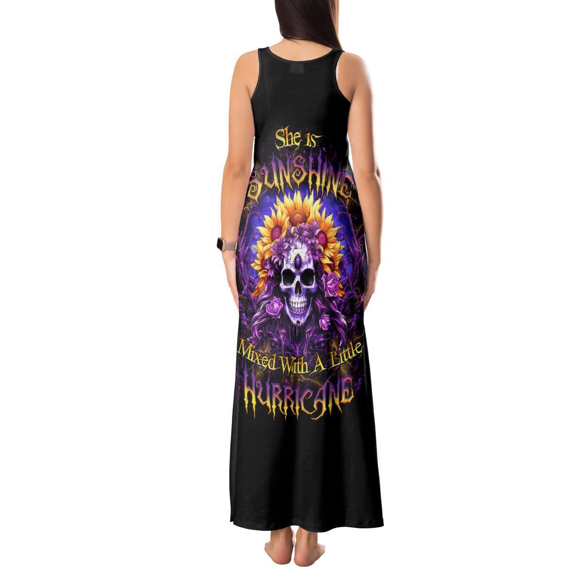 Sunflower Skull Tank Maxi Dress She Is Sunshine Mixed With A Little Hurricane - Wonder Print Shop