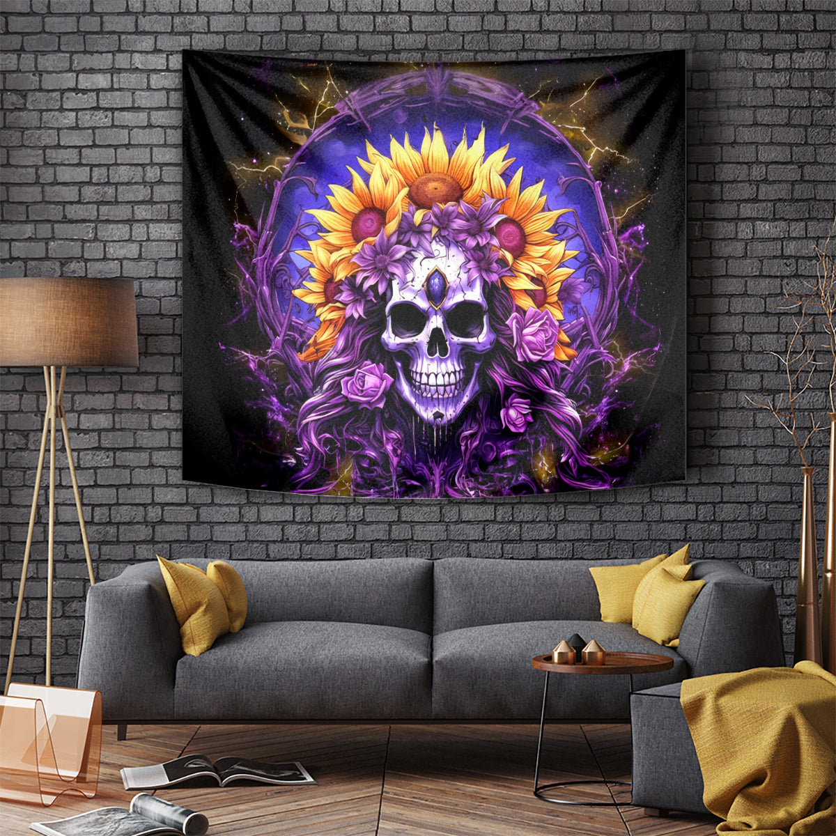 Sunflower Skull Tapestry She Is Sunshine Mixed With A Little Hurricane - Wonder Print Shop