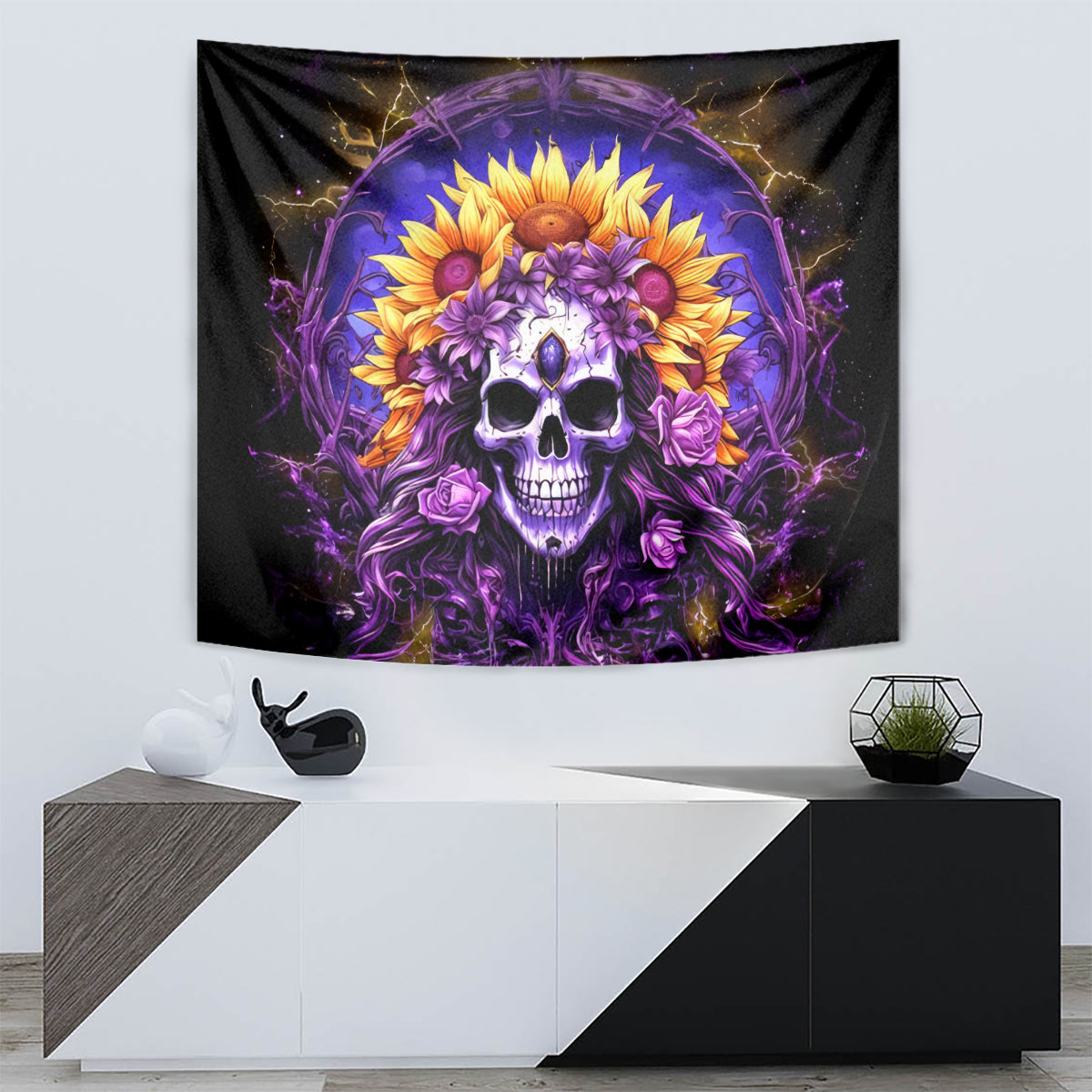 Sunflower Skull Tapestry She Is Sunshine Mixed With A Little Hurricane - Wonder Print Shop