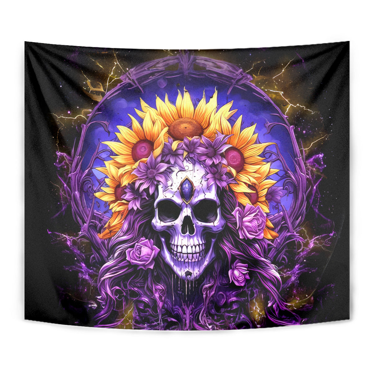 Sunflower Skull Tapestry She Is Sunshine Mixed With A Little Hurricane - Wonder Print Shop