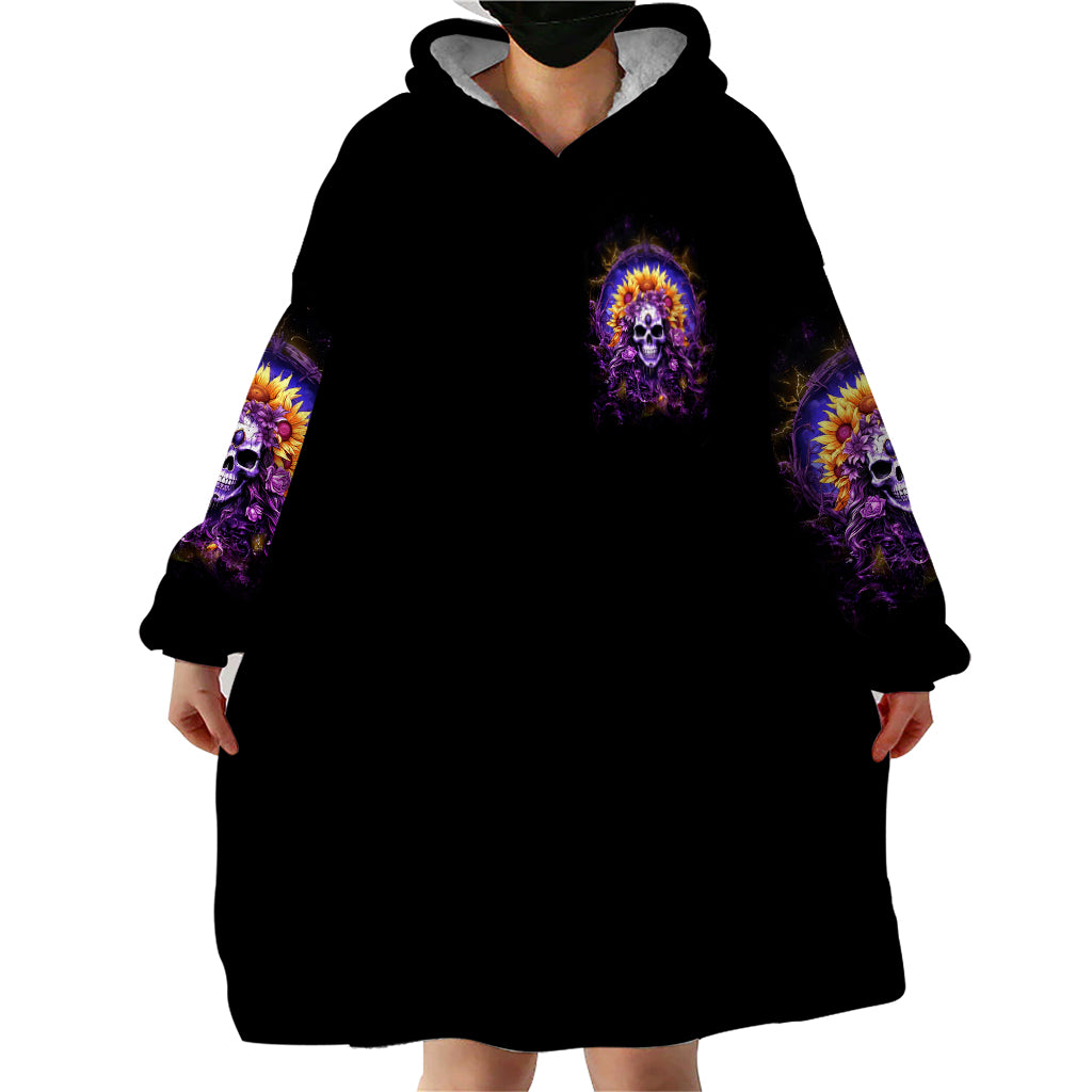 Sunflower Skull Wearable Blanket Hoodie She Is Sunshine Mixed With A Little Hurricane - Wonder Print Shop
