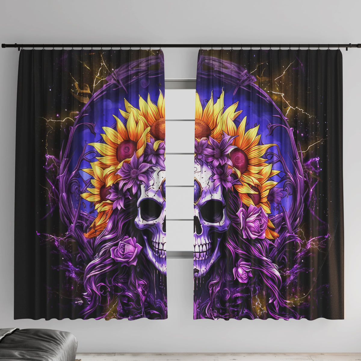 Sunflower Skull Window Curtain She Is Sunshine Mixed With A Little Hurricane - Wonder Print Shop